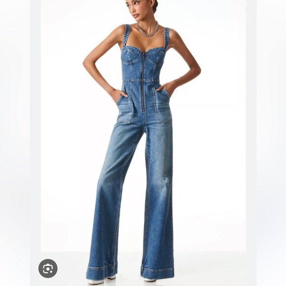 New Alice and Olivia Lovetta denim jumpsuit